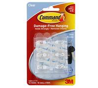 Command Mini Clear Hooks with Clear Strips 17006CLR-VP, 12 Hooks with 16 Adhesive Strips per Pack