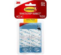 Command Mini Hook, Value Pack of 18 Mini Hooks and 24 Small Adhesive Strips, Transparent - Damage Free Hanging - Holds up to 225 gm (Packaging May Vary)