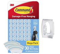 Command Mini Hooks, 30 Hooks, Transparent and 32 Small Adhesive Strips