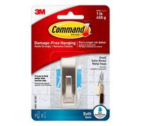 Command Modern Reflections Metal Bath Hook, Small, Satin Nickel, 1-Hook with Water-Resistant Strips (MR01-Sn-Bes)