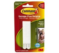 Command Picture Hanging Strips Narrow - Adhesive, Damage-Free - 4 Sets (White)