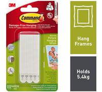 Command Picture Hanging Strips Narrow - Adhesive, Damage-Free - 4 Sets (White)