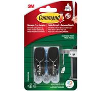 Command Outdoor Black Stainless Steel Wire Hooks - 2 Hooks, 3 Adhesive Strips - Damage Free Hanging