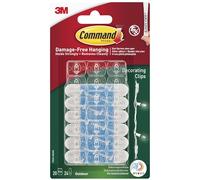 Command Outdoor Decorating Clips with Water-Resistant Strips - 20 Mini Clips and 24 Small Adhesive Strips, Transparent - for Decorations and Fairy Lights - Damage Free Hanging