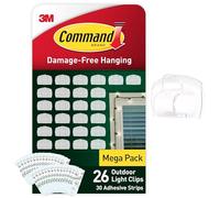 Command Outdoor Decorating Clips - Value Pack of 26 Mini Hooks and 30 Small Adhesive Strips - Transparent - Clips for Hanging Decorations and Fairy Lights Outdoors - Damage Free Hanging