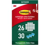 Command Outdoor Decorating Clips - Value Pack of 26 Mini Hooks and 30 Small Adhesive Strips - Transparent - Clips for Hanging Decorations and Fairy