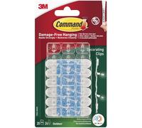 Command Outdoor Decorating Clips with Water-Resistant Strips - 20 Mini Clips and 24 Small Adhesive Strips, Transparent - Damage Free Hanging for Decorations and Fairy Lights
