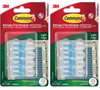 Command Outdoor Decorating Light Clips - 16 Mini Hooks and 20 Small Adhesive Strips,Transparent - Clips for Hanging Decorations and Fairy Lights Outdoors - Damage Free Hanging (Pack of 2)