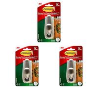 Command Outdoor Large Brushed Nickel, Metal Hook with Strips - for Hanging Outdoor Wreaths, Signs and Other Heavy Items Securely and Damage Free (Pack of 3)