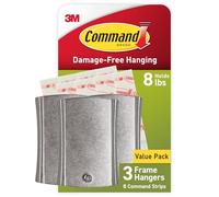 Command PH048-3NA Universal Frame Hanger, Holds 8 lbs, White, Decorate Damage-Free, Easy to Open Packaging, Jumbo, 3
