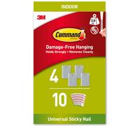 Command PH048-4 Jumbo Universal Sticky Nail, 4 Hooks 10 Adhesive Strips - Ideal to Hang Sawtooth, D-Ring or Wire-Suspended Frames Damage Free, Silver