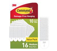 Command PH204-16NA Picture Hanging Strips, Medium, White, Holds up to 12 lbs, 16-Pairs, Easy to Open Packaging Hardware
