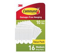 Command PH204-16NA Picture Hanging Strips, Medium, White, Holds up to 12 lbs, 16-Pairs, Easy to Open Packaging Hardware
