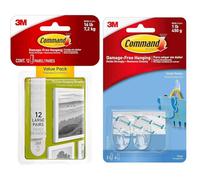 Command Picture & Frame Hanging Strips Value Pack, Large, White, 12-Pairs - Damage Free Hanging & Small Hooks with Clear Strips, Pack of 2 Hooks + 4 Adhesive Strips, Transparent