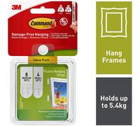 3M Command Picture Hanging Strips 12/Pack - 8 Medium & 4 Small White Sets
