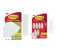 Command Picture Hanging Strips Large Value Pack, 14 Pairs (28 Strips) with Medium Designer Hooks, 6 Hooks and 9 Strips, White, Damage Free Hanging