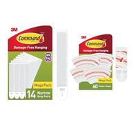 Command Picture Hanging Strips Narrow White Value Pack, 14 Pairs (28 Strips), Damage Free Hanging with 60 White Poster Adhesive Strips
