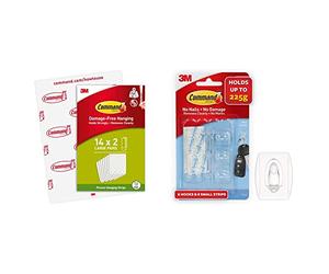 Command Picture Hanging Strips, Value Pack - 14 x 2 Large Adhesive Strips & 395B Mini Hooks, Pack of 6 Mini Hooks and 8 Small Adhesive Strips, Transparent - Hanging Clips