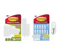 Command Picture Hanging Strips Value Pack, 8 Pairs Medium (16 Strips), 8 Pairs Large (16 Strips) with 10 Medium Transparent Wire Toggle Hooks and 12 Strips