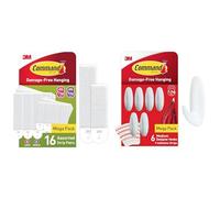 Command Picture Hanging Strips Value Pack, 8 Pairs Medium (16 Strips), 8 Pairs Large (16 Strips) with Medium Designer Hooks, 6 Hooks and 9 Strips, White, Damage Free Hanging