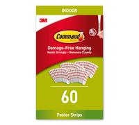 Command Poster Adhesive Strips, Value Pack, 60 Adhesive Strips, White - Ideal for Hanging Posters, Schedules, Calendars or Pictures without Frames -
