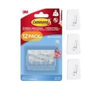 Command Small Clear Hooks, 12-Pack (36 Hooks Total) with 48 Adhesive Strips, Transparent - Indoor Use - Holds up to 225g - Damage-Free Hanging
