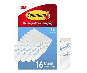 Command Small Clear Refill Strips, 16 Sets of Strips