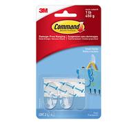 Command Small Damage-Free Wall Hooks, 2 Hooks, Clear, Plastic, 4 Small Strips