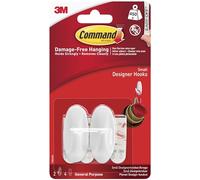 Command Small Designer Hooks, White - Pack of 2 Hooks and 4 Adhesive Strips - Damage Free Hanging