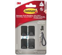 Command Small Metallic Hook, Black, 4 Hooks, 5 Adhesive Strips - Indoor use - Damage Free Hanging