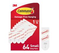 Command Small Refill Hanging Wall Hook Adhesive Strips, No Tools Removable - 64 White Strips