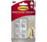Command Small Stainless Steel Metal Hooks - 4 Hooks, 5 Adhesive Strips - Damage Free Hanging for Wall and Door