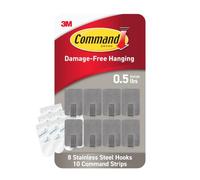 Command Small Stainless Steel Metal Hooks 8 Hooks, 10 Strips, Great for Dorm Decor