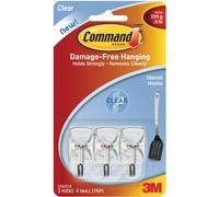 3M Command Utensil Hooks - Small, Clear - 3 Hooks & 4 Strips