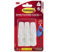 Command Small Utility Hook, Pack of 6 Hooks and 12 Adhesive Strips, White - Damage Free Hanging - Holds up to 450g