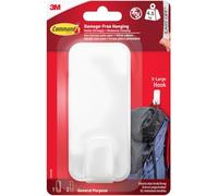 Command Utility Hook, X-Large for Heavyweight - 1 Hook in White and 2 Adhesive Strips for Indoor and Other Items up to 4.5 kg - No Nails, No Holes, No Drilling