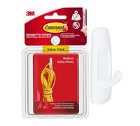 Command Utility Hooks, Medium, 6 Hooks in White and 12 Adhesive Strips - Damage Free Hanging - Holds up to 1.3kg