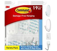 Command Variety Pack, Picture Hanging Strips, Wire Hooks and Wall Hooks, Damage Free Hanging Clear Variety Pack for Up to 19 Back to School Dorm Organizers, 1 Kit