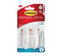 Command W17082 Plastic Hooks, Waterproof S (Oval, 500 g) 2 Hooks and 4 Strips - White Oval Medium White