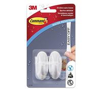 Command W17082 Plastic Hooks, Waterproof S (Oval, 500 g) 2 Hooks and 4 Strips - White, W17082