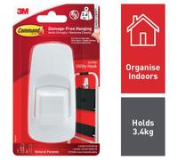 3M Command Jumbo Utility Hook – 1 Hook & 4 Adhesive Strips, White, Holds up to 3.4 kg