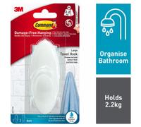 3M Command Bath Frosted Effect Large Clear Towel Hook - Holds 2.2 kg
