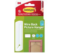Command Wire-Backed Picture Hanger - 1 Hanger and 2 Adhesive Strips, White - Damage Free Hanging - for Wire-Backed Frames - Holds up to 2 kg