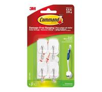 3M Command Small Wire Toggle Hooks Damage-Free, Holds 0.5 lb, White, Indoor Use, 4 Hooks, 5 Strips