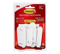 Command Wire Hooks Value Pack, Medium, White, 7 Hooks, 12 Strips/Pack