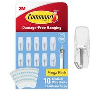 Command Wire Toggle Hooks - Medium - Transparent- Indoor Use - Multi Pack of 10 Hooks and 12 Adhesive Strips - Suitable for Hanging Items up to 900 g - Damage Free