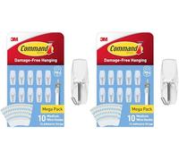 Command Wire Toggle Hooks - Medium - Transparent- Indoor Use - Multi Pack of 20 Hooks and 12 Adhesive Strips - Suitable for Hanging Items up to 900 g - Damage Free