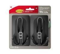 Command X-Large Matte Black Triple Hook 2 Pack, 17038MB-2ES, 2 Hooks, 6 Strips