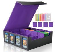 Commander Deck Box for MTG, Trading Card Storage Box Holds 3000+ TCG Cards, MTG Deck Box with 24 Colorful Dividers, Magnetic Card Collection Box with Display Windows Fits for YuGiOh (Black&Purple)