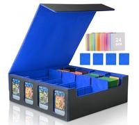 Commander Deck Box for MTG, Trading Card Storage Box Holds 3000+ TCG Cards, MTG Deck Box with 24 Colorful Dividers, Magnetic Card Collection Box with Display Windows Fits for YuGiOh (Black & Blue)